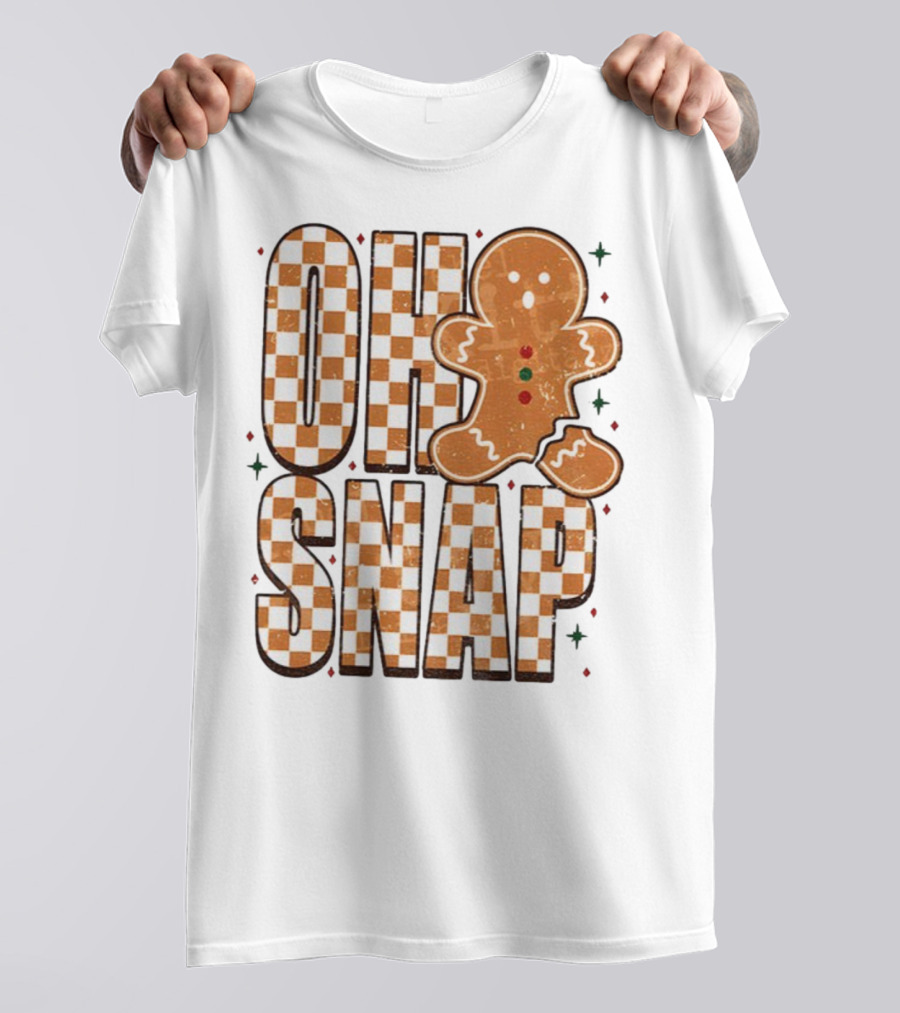 Oh Snap Gingerbread Merry Christmas Checkered Pattern T-Shirt