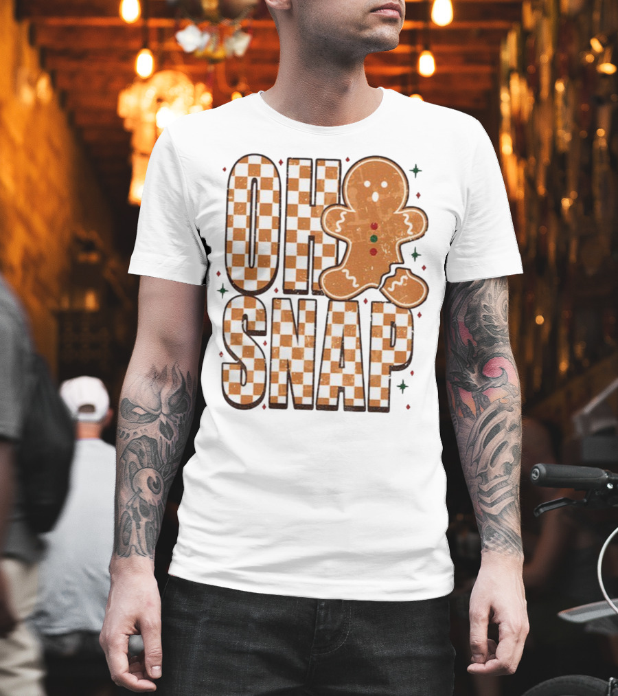 Oh Snap Gingerbread Merry Christmas Checkered Pattern T-Shirt