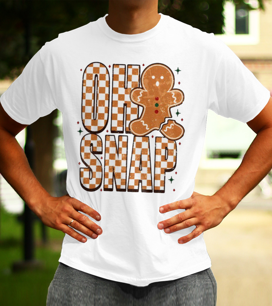 Oh Snap Gingerbread Merry Christmas Checkered Pattern T-Shirt