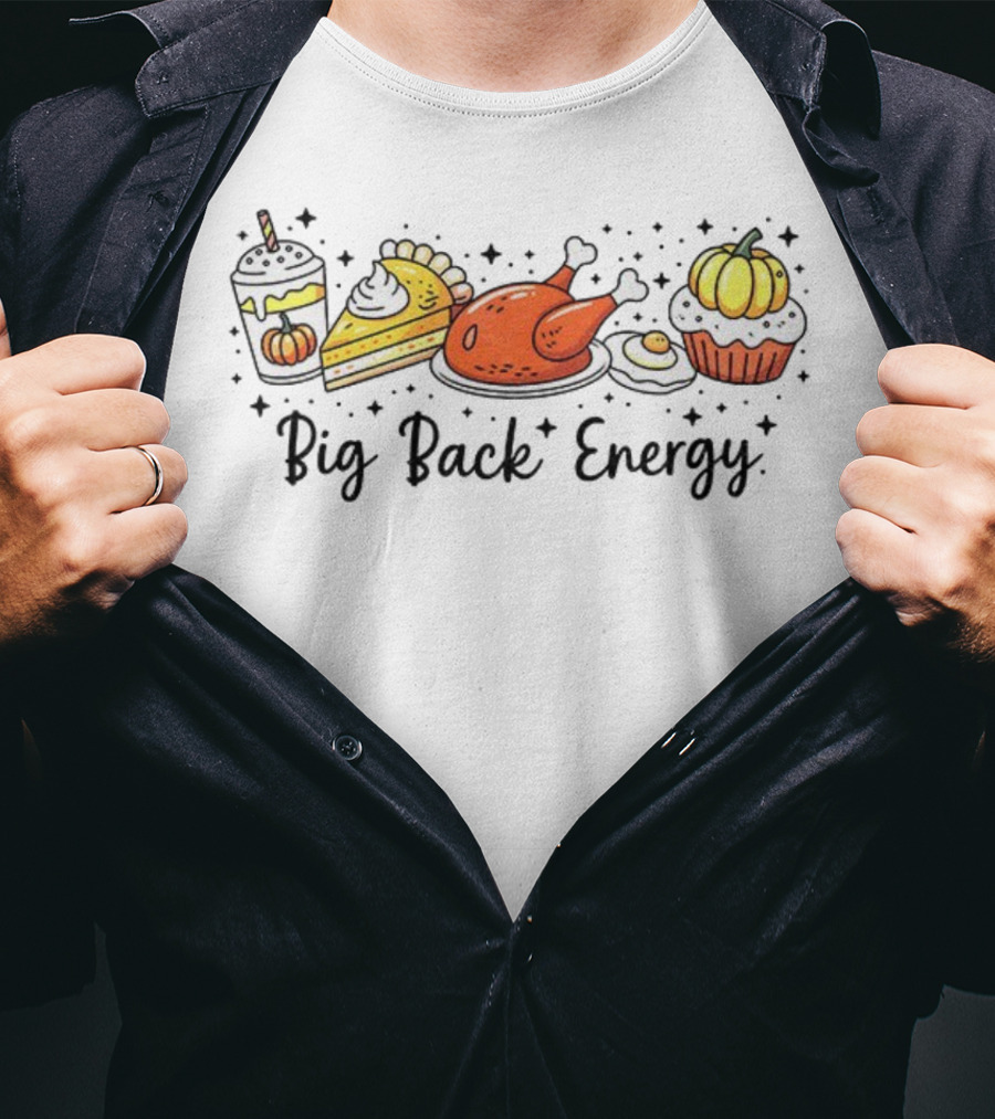 Big Back Energy Thanksgiving Food Vintage Retro Pumpkin Turkey Pie Halloween T-Shirt