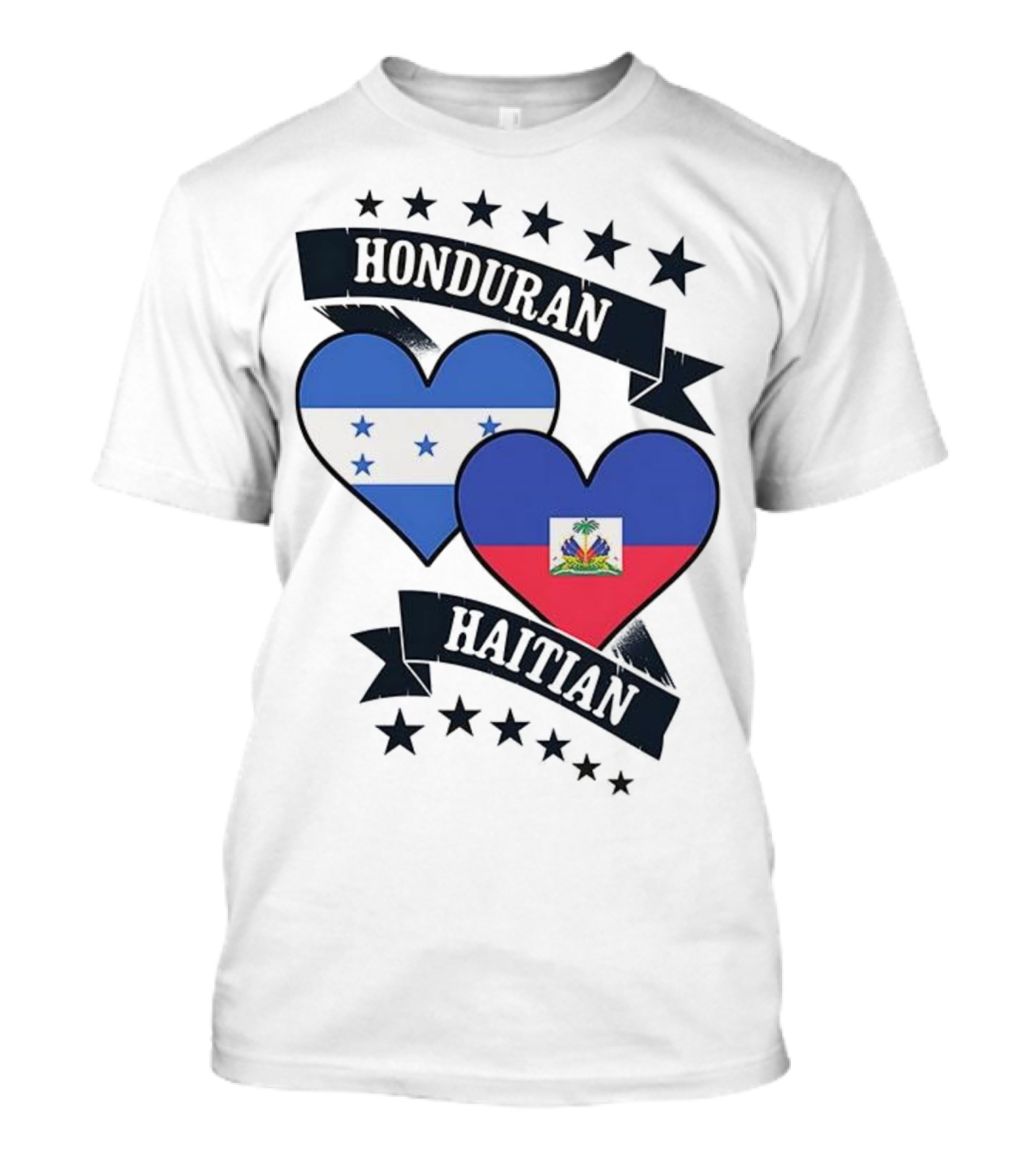 Honduran Haitian Heart Flags Stars Banner T-Shirt