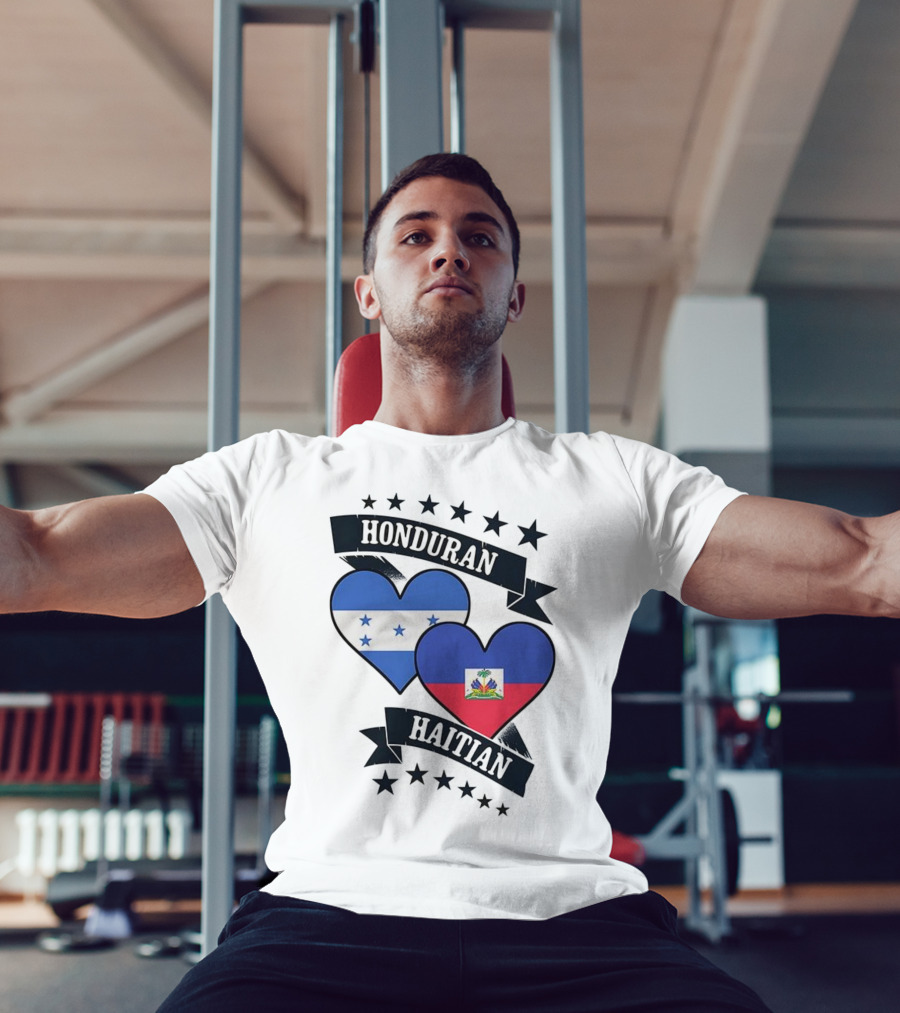 Honduran Haitian Heart Flags Stars Banner T-Shirt