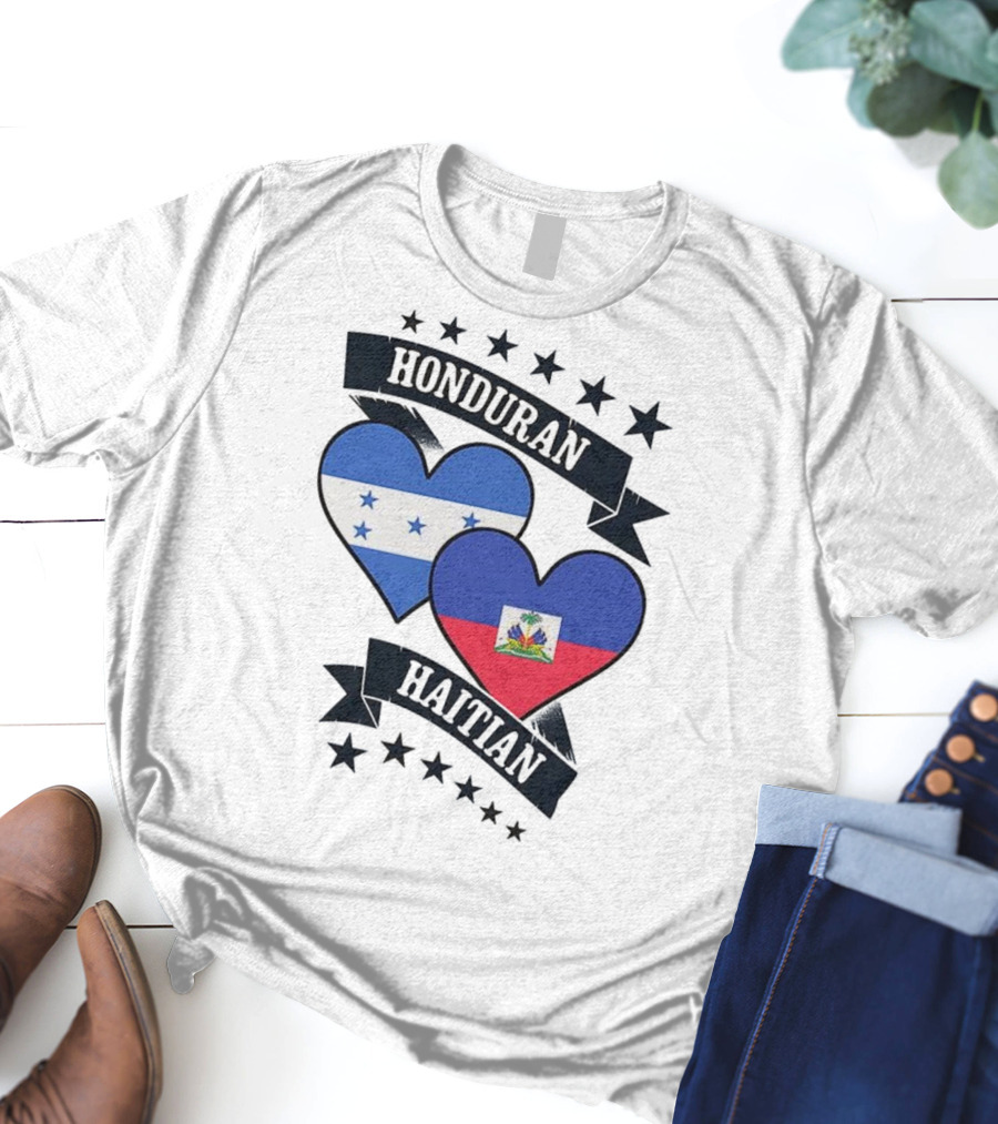 Honduran Haitian Heart Flags Stars Banner T-Shirt
