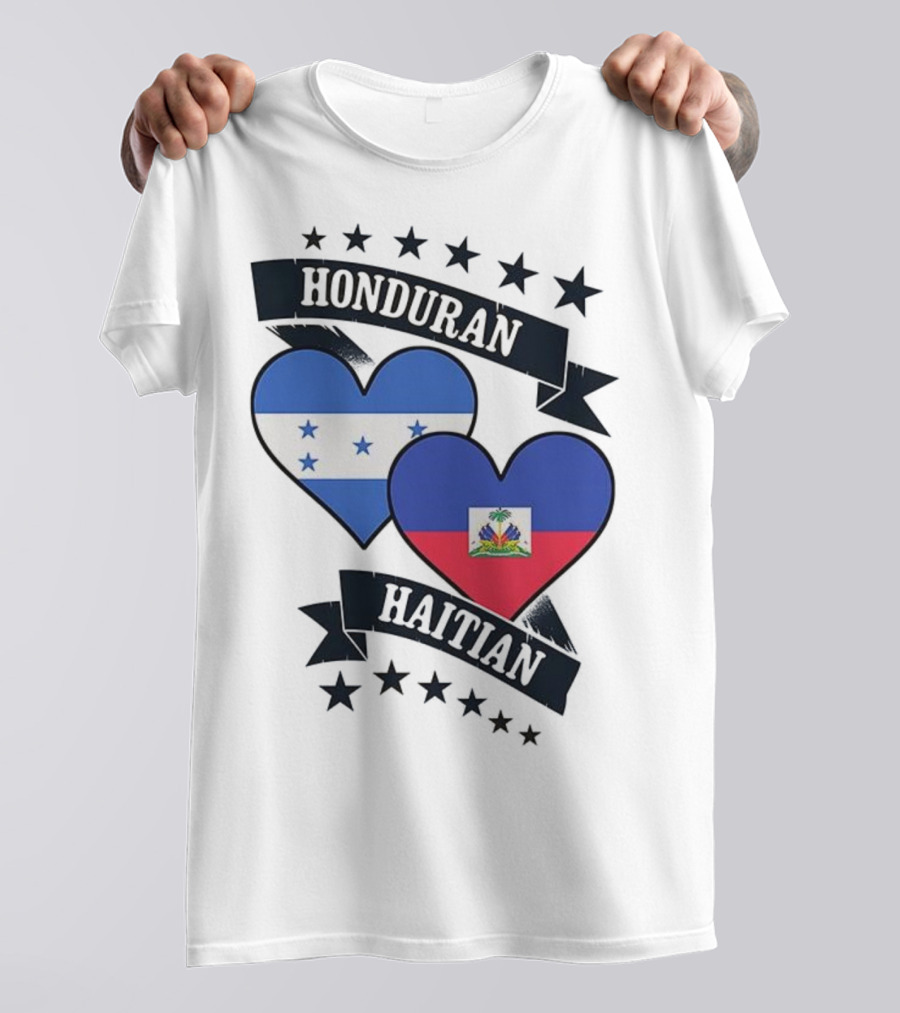 Honduran Haitian Heart Flags Stars Banner T-Shirt