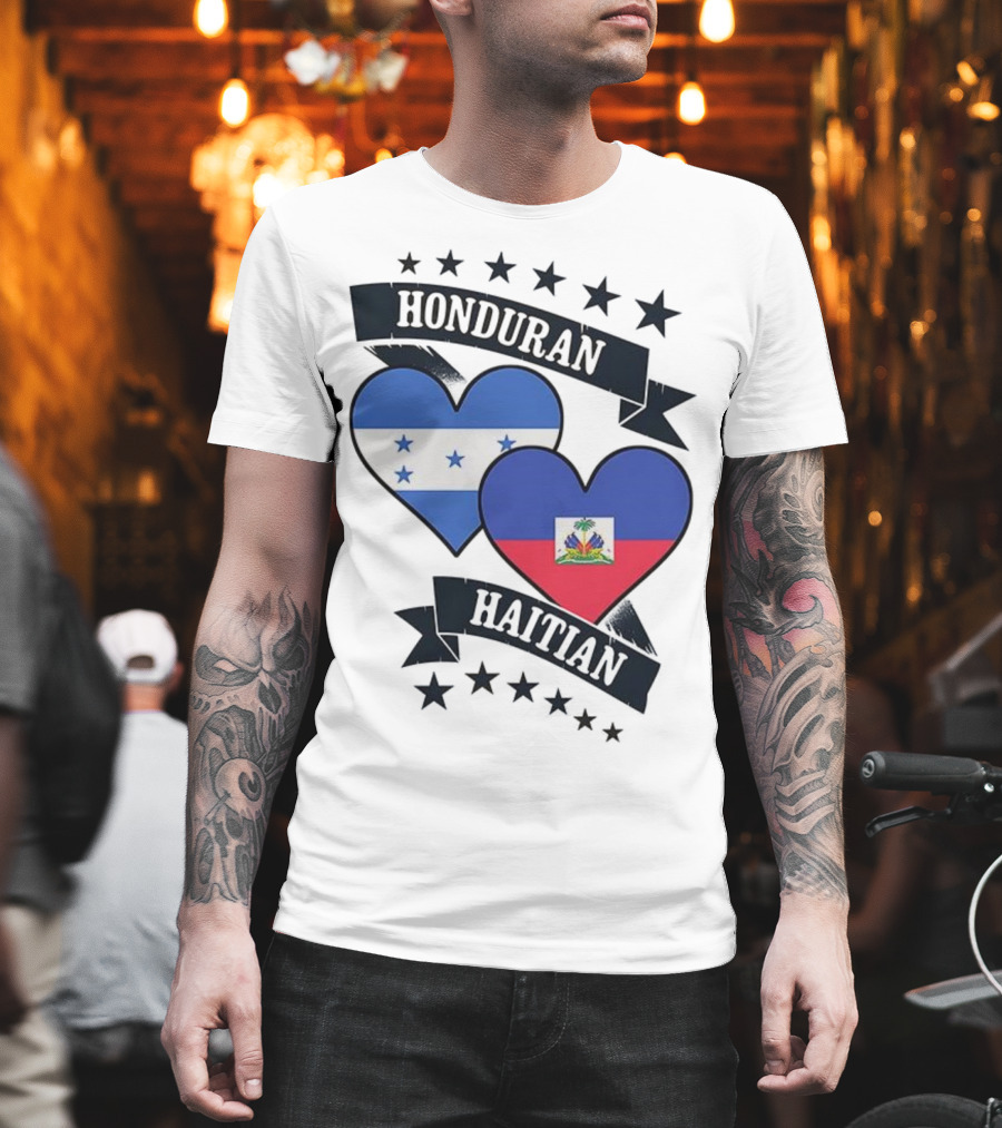 Honduran Haitian Heart Flags Stars Banner T-Shirt