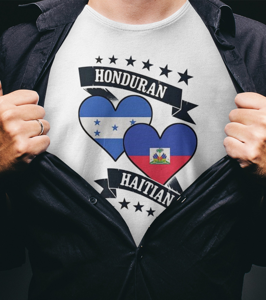 Honduran Haitian Heart Flags Stars Banner T-Shirt