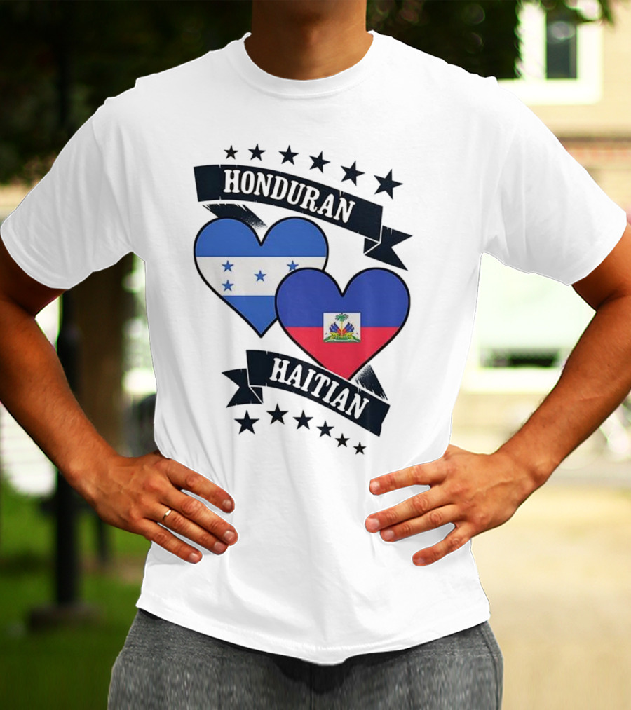 Honduran Haitian Heart Flags Stars Banner T-Shirt
