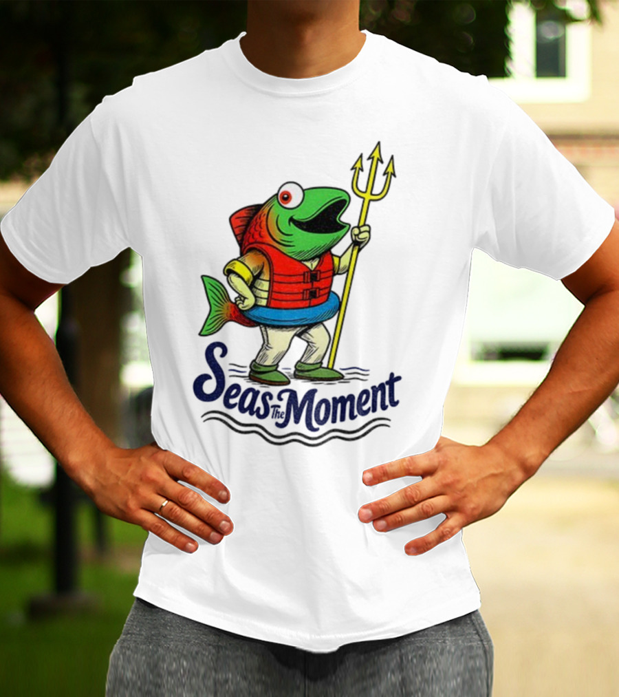 Seas The Moment Humpy Salmon Holding Trident Seattle Mariners MLB Baseball Fan Apparel T-Shirt