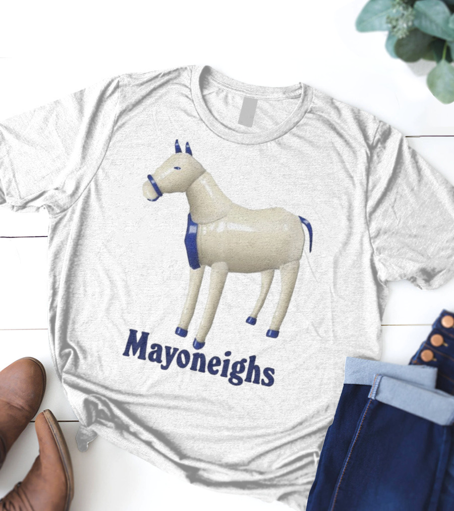 Mayoneighs Horse Creamy Figurine Blue Accents T-Shirt