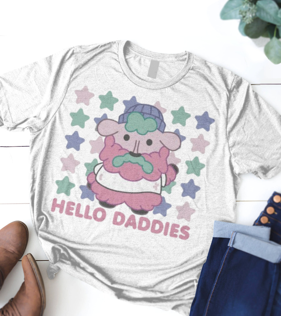 Hello Daddies Pink Bearded Sheep Star Pattern T-Shirt