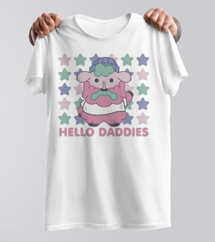 Hello Daddies Pink Bearded Sheep Star Pattern T-Shirt