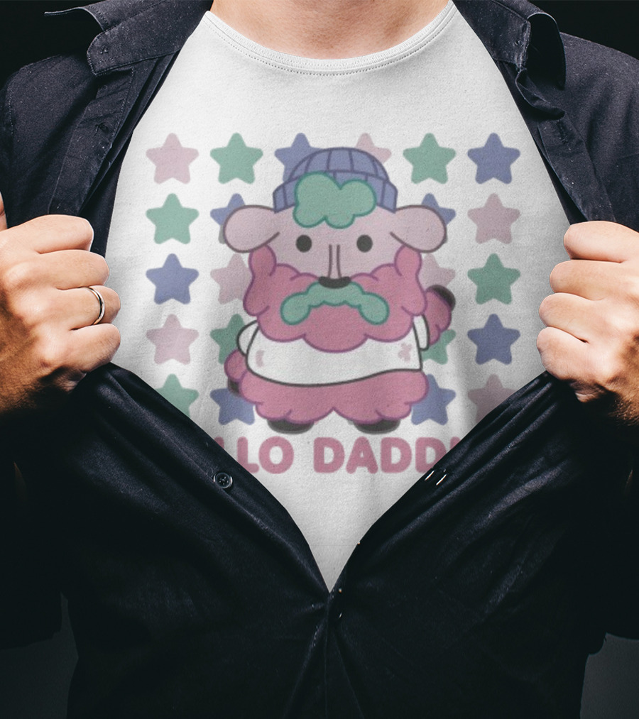 Hello Daddies Pink Bearded Sheep Star Pattern T-Shirt