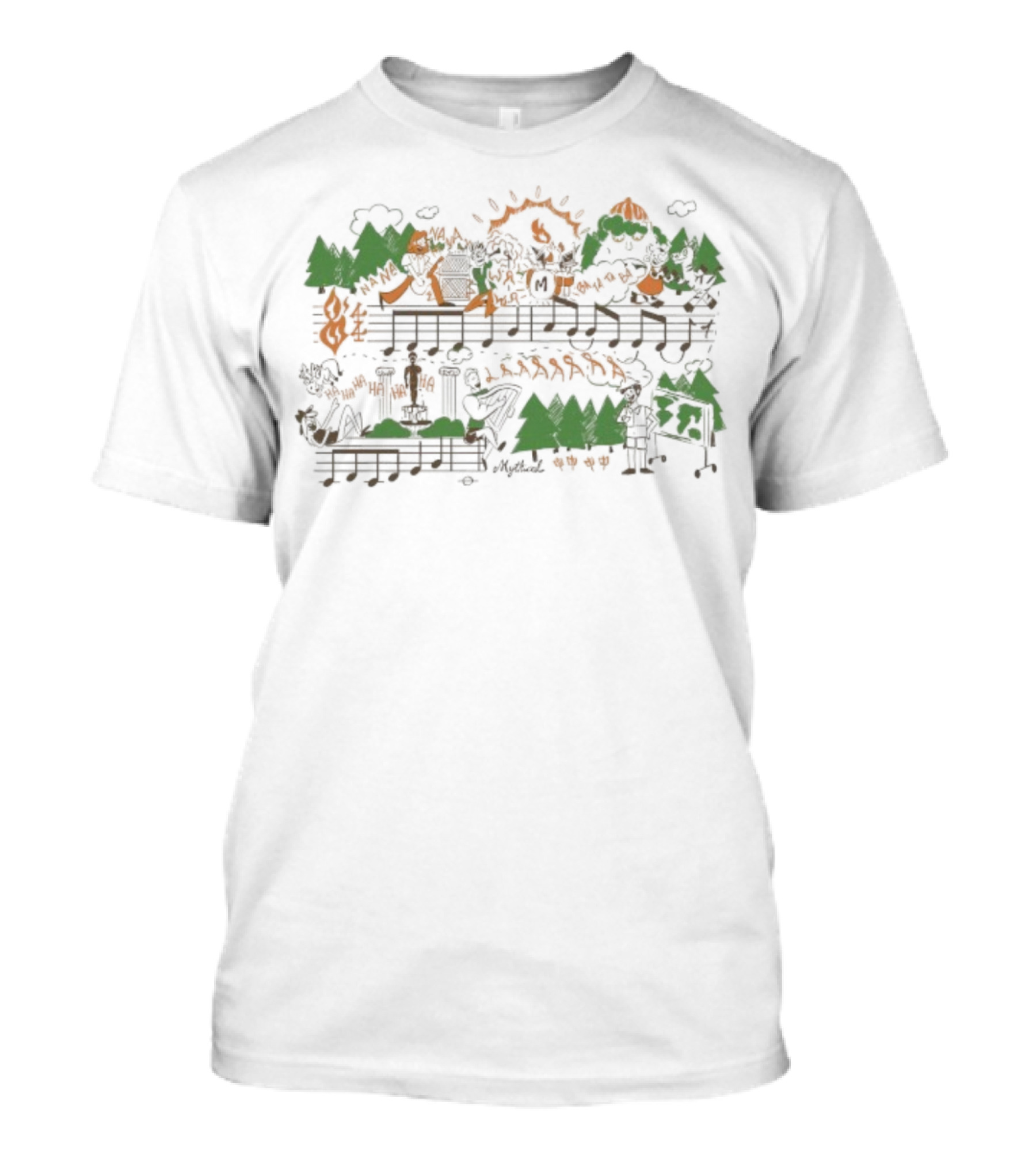 Mythical GMM Theme Song Music Notes Forest And Mountains Illustration T-Shirt