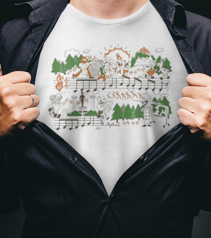 Mythical GMM Theme Song Music Notes Forest And Mountains Illustration T-Shirt