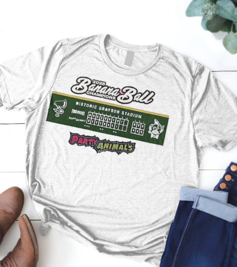 2025 Banana Ball Champions Historic Grayson Stadium Party Animals T-Shirt