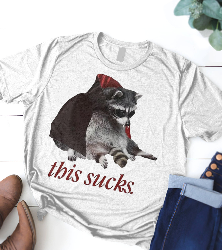 Raccoon Vampire Cape This Sucks Halloween T-Shirt