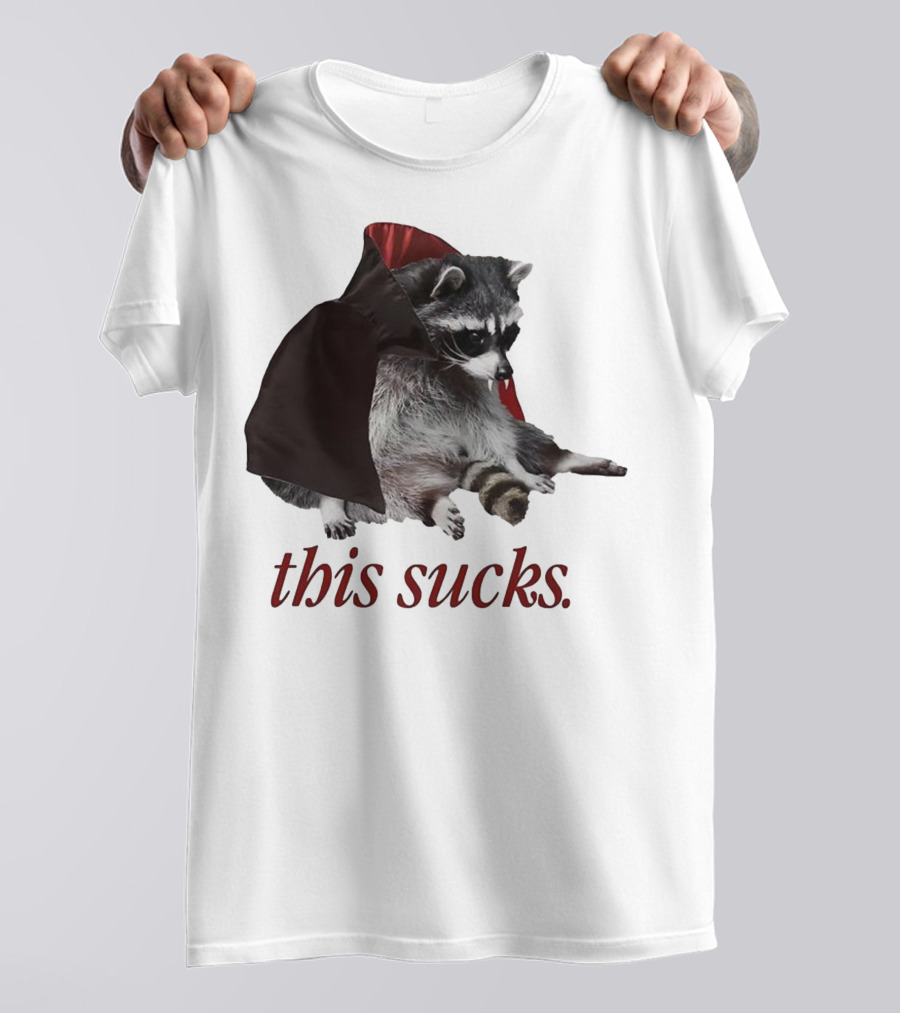 Raccoon Vampire Cape This Sucks Halloween T-Shirt