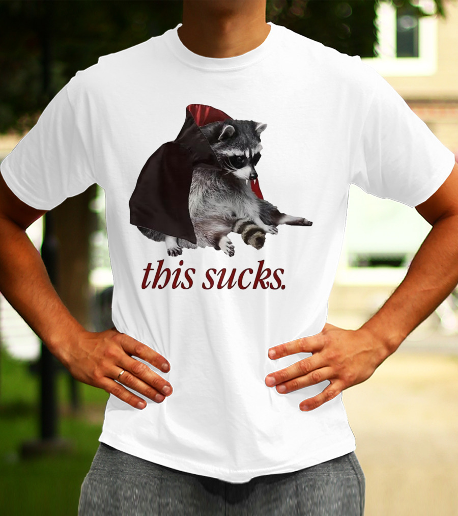 Raccoon Vampire Cape This Sucks Halloween T-Shirt