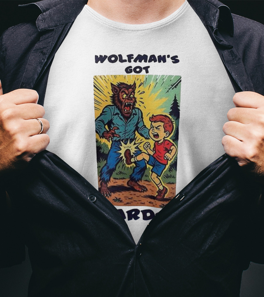 Wolfman’s Got Nards Vintage Comic Style Kid Kicking Wolfman T-Shirt