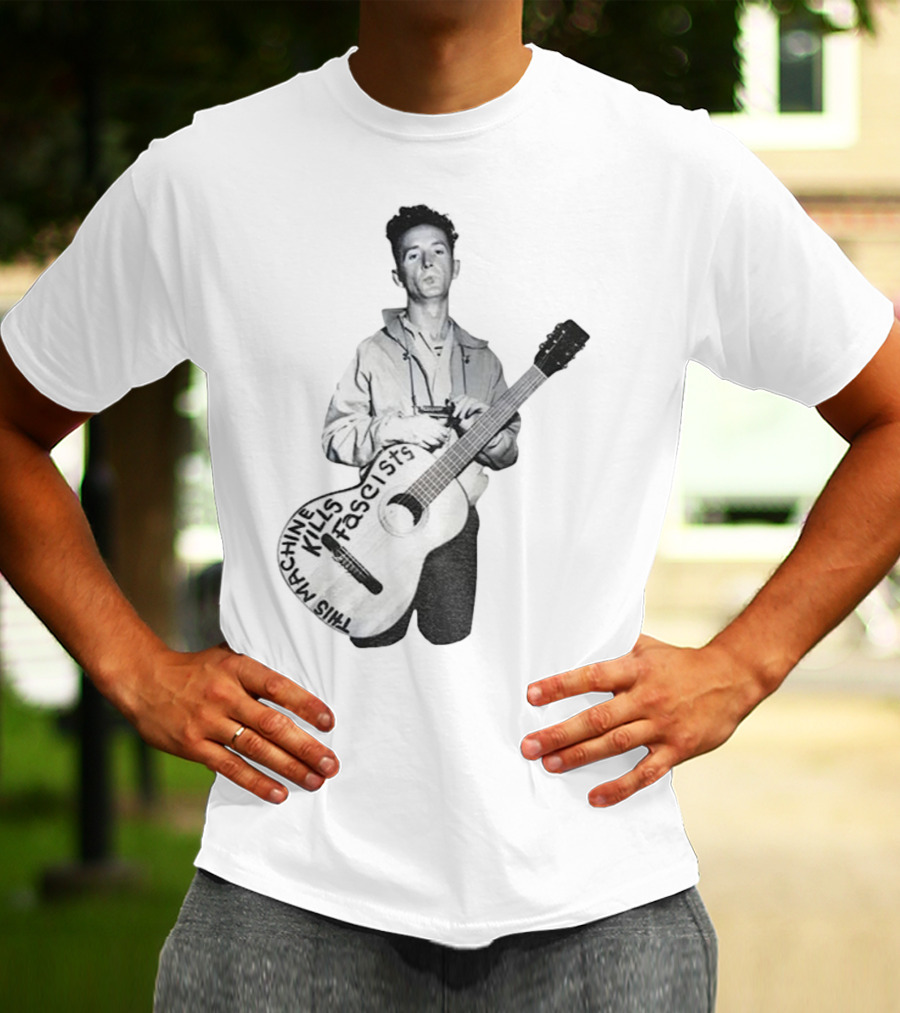 Woody Guthrie This Machine Kills Fascists Anti-Fascist Vintage Guitar Message T-Shirt