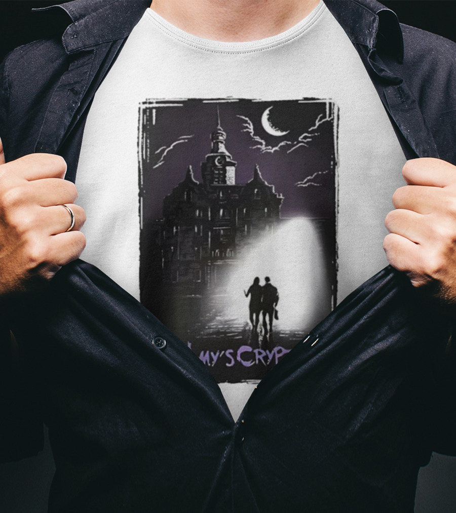 Amy's Crypt Haunted Mansion Moonlit Silhouette Halloween 2025 T-Shirt