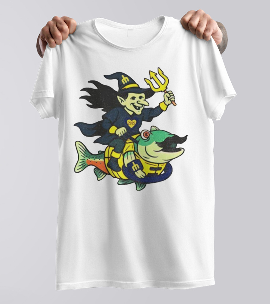 Etsy Witch Riding Mustache Trident Humpy Salmon Seattle Mariners 2025 T-Shirt