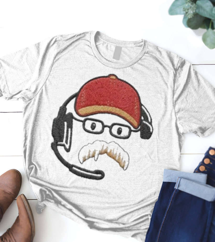 Andy Reid Kansas City Chiefs Coach Embroidered Patch Style With Red Cap And Headset T-Shirt