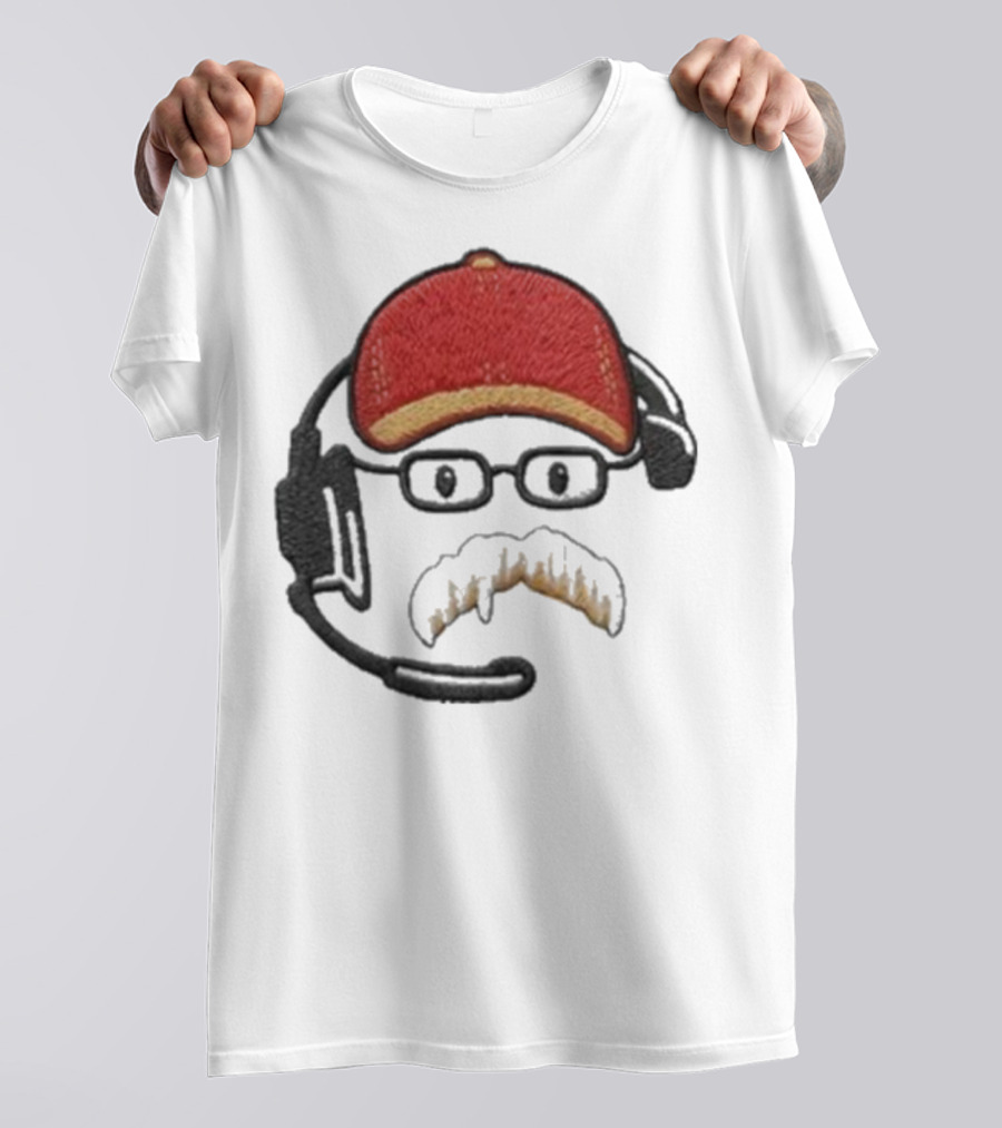 Andy Reid Kansas City Chiefs Coach Embroidered Patch Style With Red Cap And Headset T-Shirt
