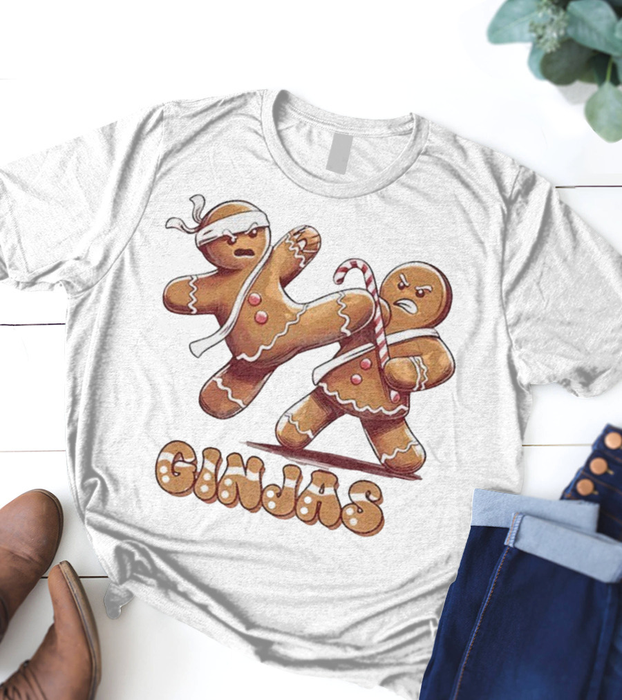 Gingerbread Man Karate Ginjas Merry Christmas Candy Cane Fight T-Shirt