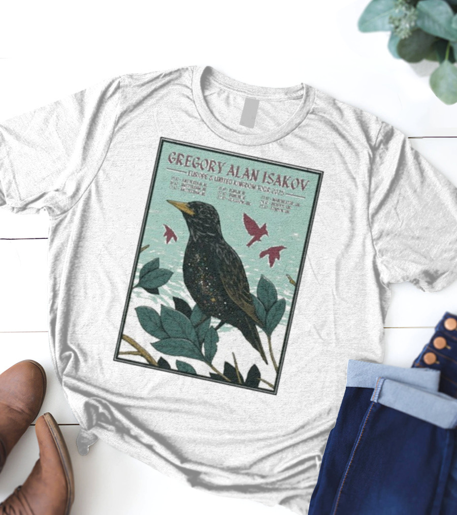 Gregory Alan Isakov Europe & United Kingdom Tour 2025 Black Bird Artwork T-Shirt
