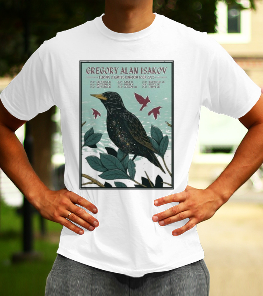 Gregory Alan Isakov Europe & United Kingdom Tour 2025 Black Bird Artwork T-Shirt