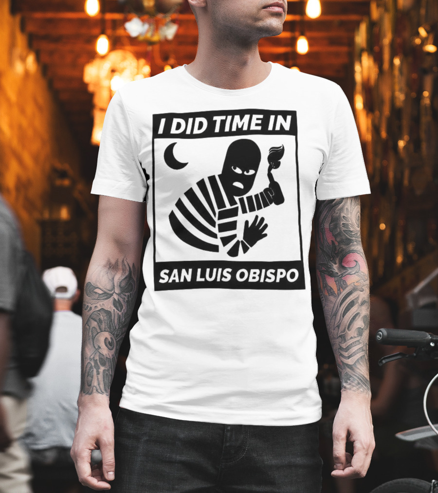 I Did Time In San Luis Obispo Retro Prison Bars Crescent Moon T-Shirt