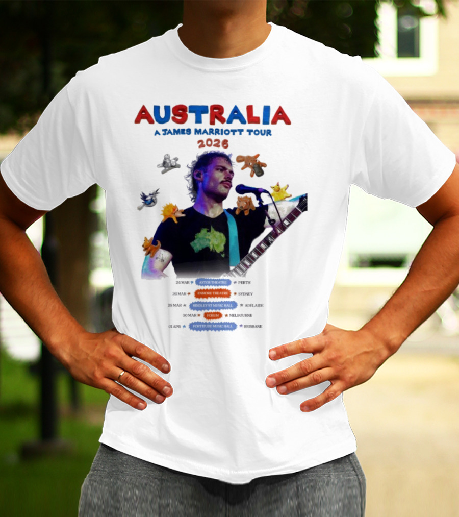 James Marriott Australia Tour 2026 Colorful Dates And Animals T-Shirt