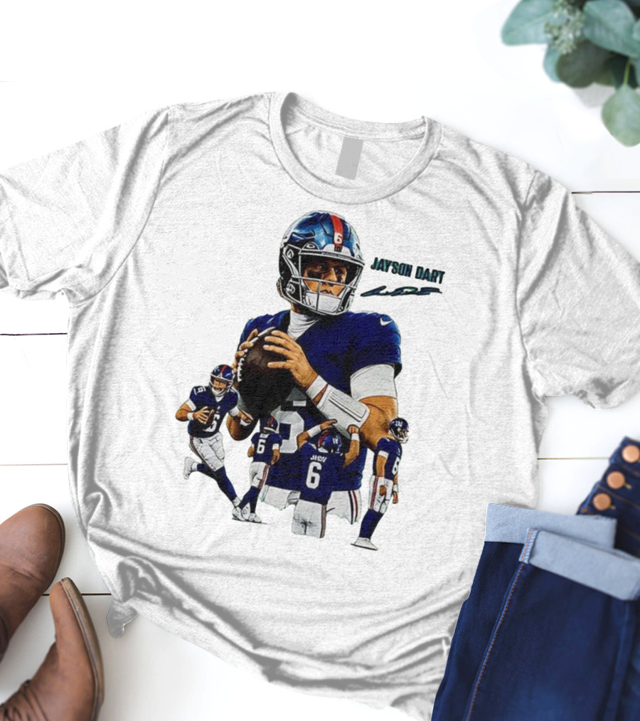Jaxson Dart New York Giants NFL Football Signature Quarterback Action T-Shirt