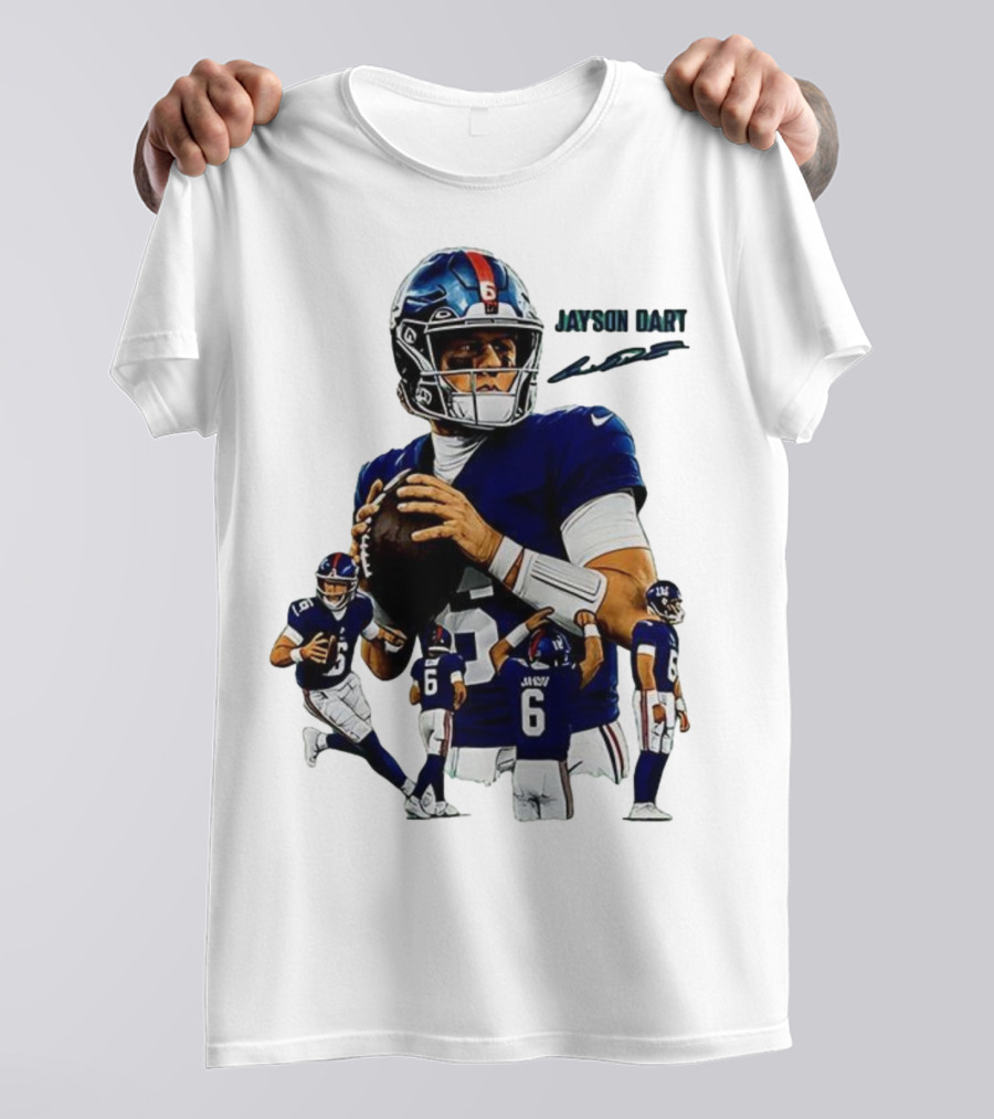 Jaxson Dart New York Giants NFL Football Signature Quarterback Action T-Shirt