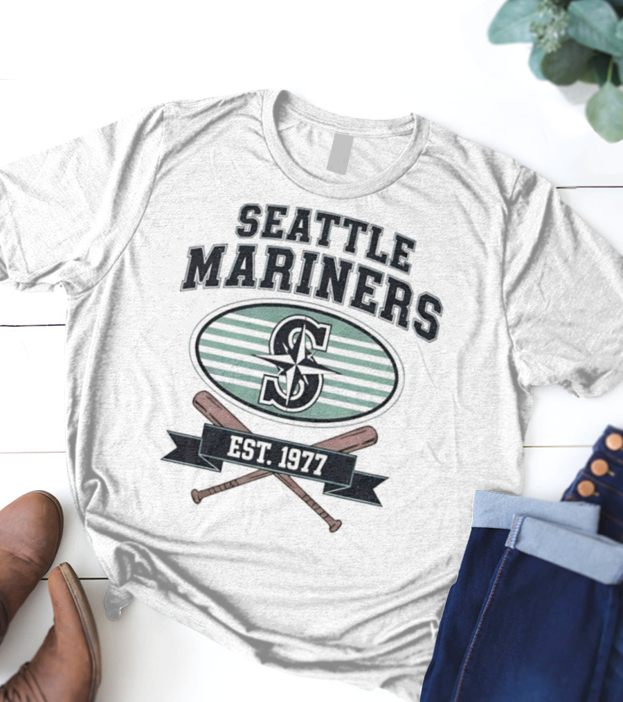 Seattle Mariners Baseball Est 1977 Logo And Crossed Bats T-Shirt