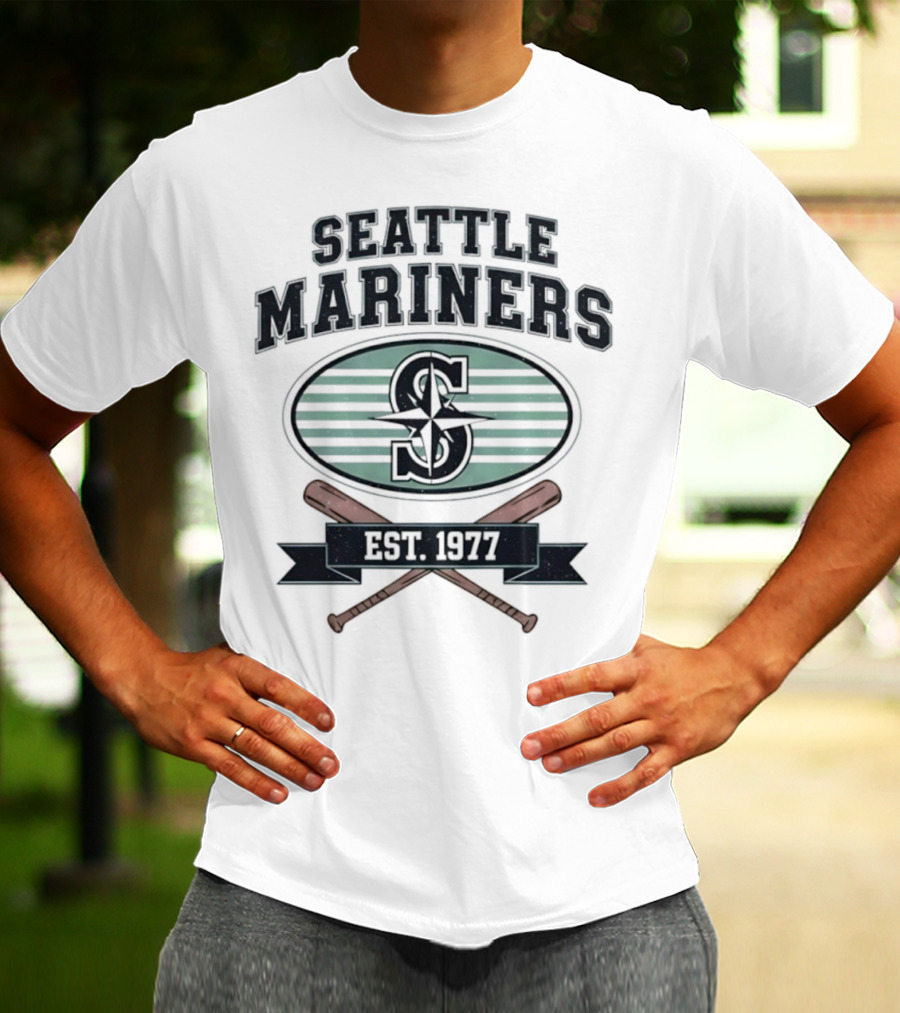 Seattle Mariners Baseball Est 1977 Logo And Crossed Bats T-Shirt