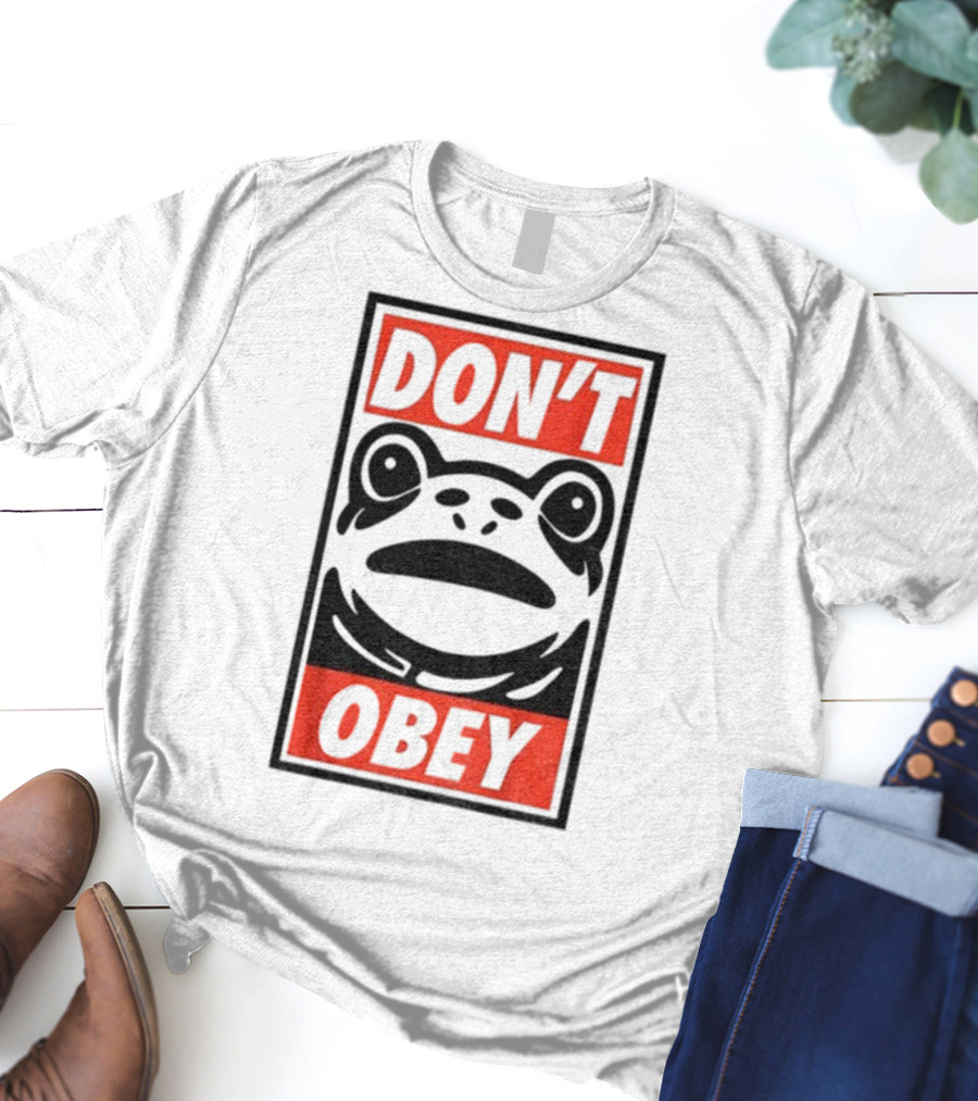 Portland Frog Don't Obey Red Black Text T-Shirt