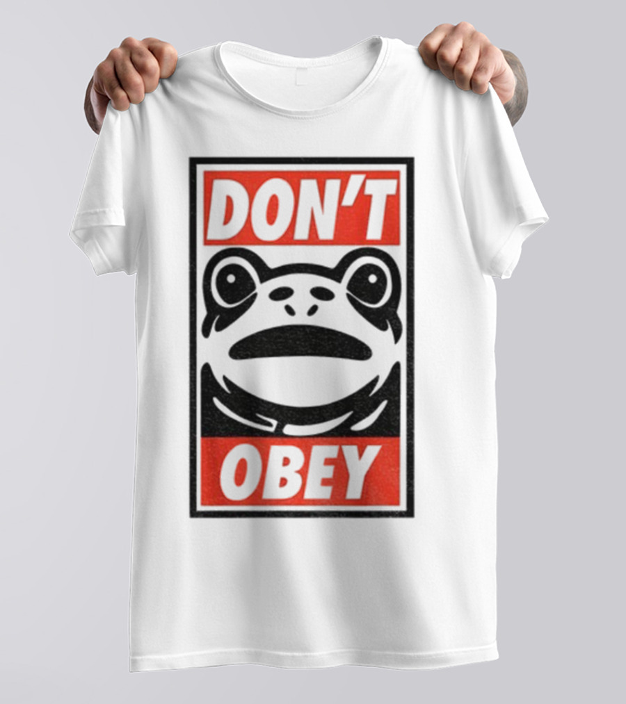 Portland Frog Don't Obey Red Black Text T-Shirt