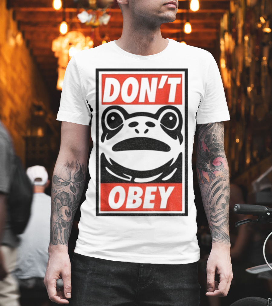 Portland Frog Don't Obey Red Black Text T-Shirt