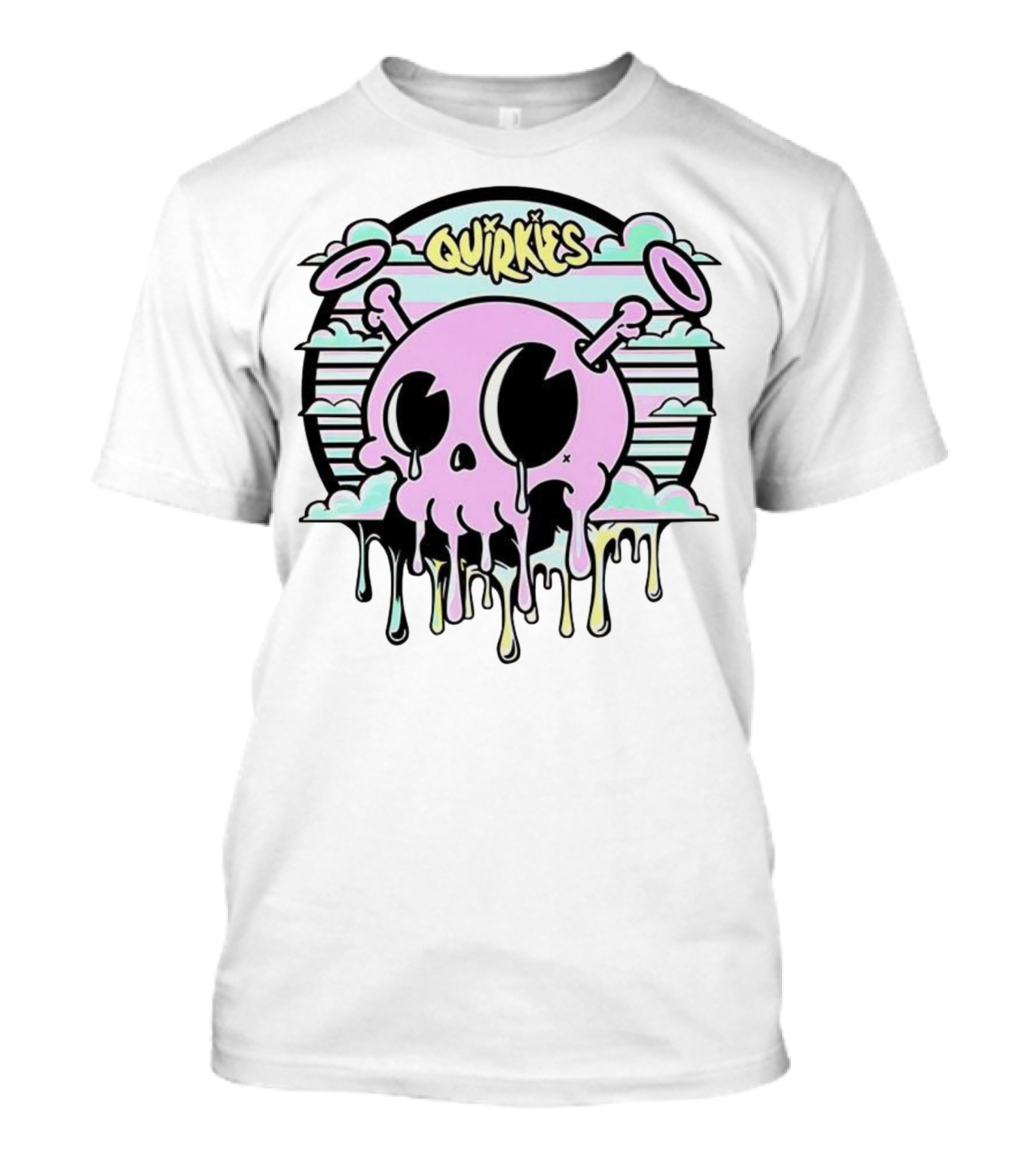 Quirkies Melting Skull With Two Crossbones Vintage Pastel Clouds T-Shirt