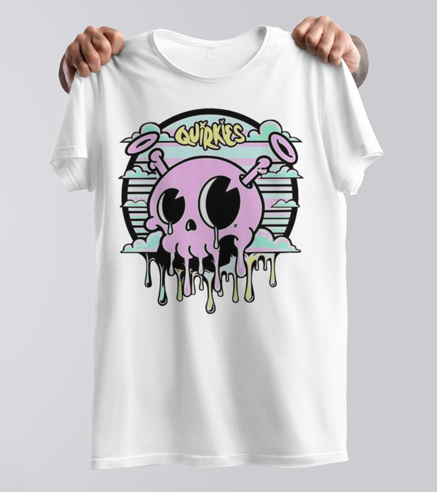 Quirkies Melting Skull With Two Crossbones Vintage Pastel Clouds T-Shirt