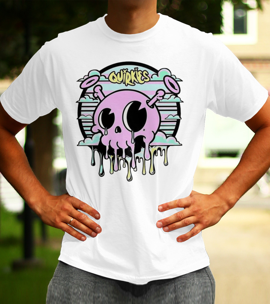 Quirkies Melting Skull With Two Crossbones Vintage Pastel Clouds T-Shirt