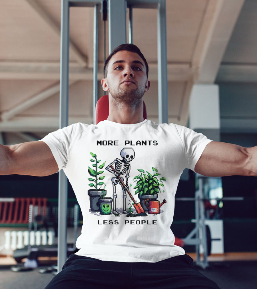 Skeleton Gardening More Plants Less People Pixel Art T-Shirt