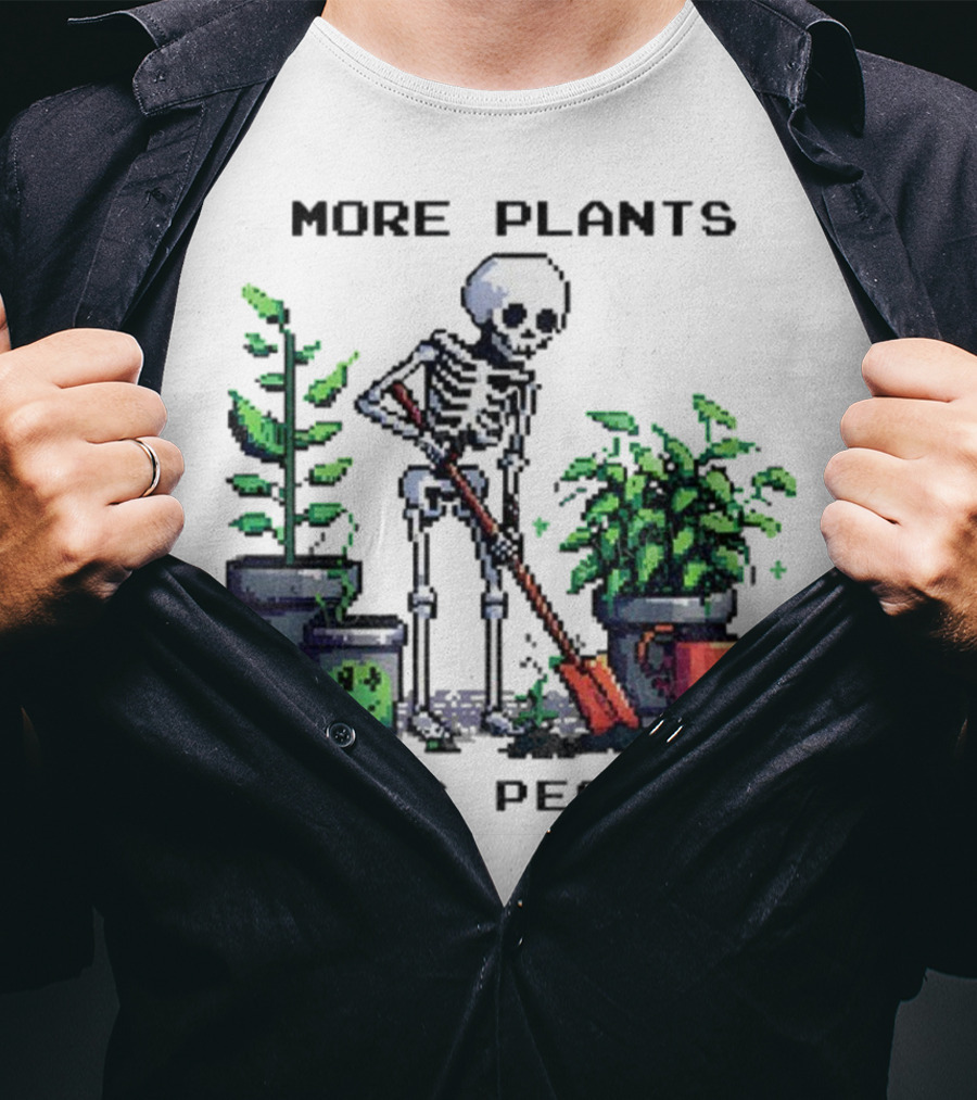 Skeleton Gardening More Plants Less People Pixel Art T-Shirt
