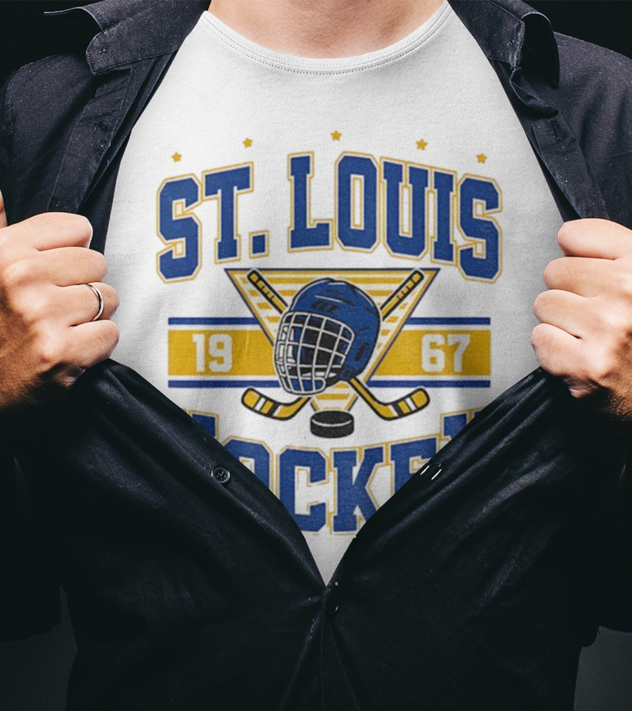 St. Louis Hockey Helmet Crossed Sticks 1967 T-Shirt