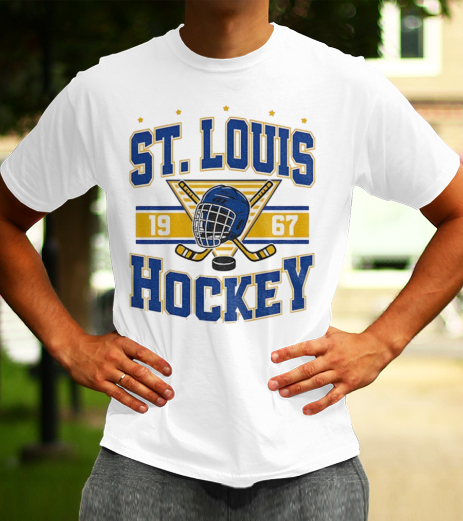 St. Louis Hockey Helmet Crossed Sticks 1967 T-Shirt