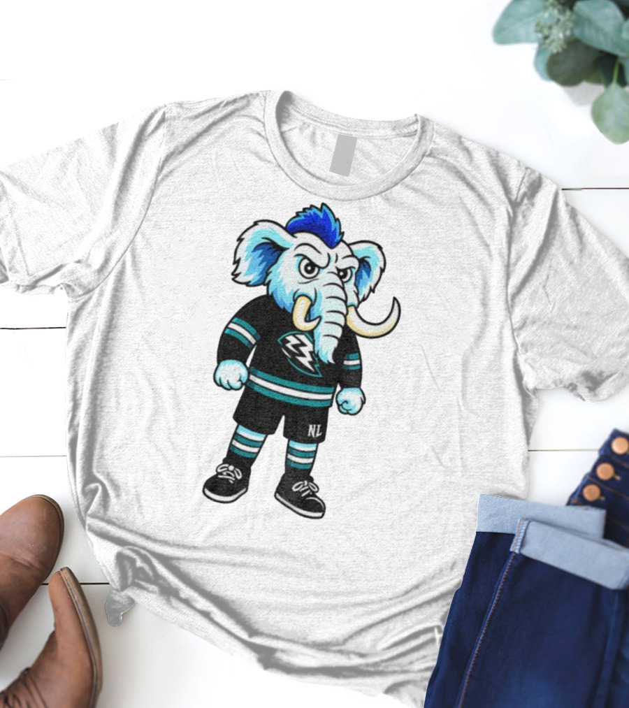 Tusky Utah Mammoth NHL Mascot Cartoon Lightning Logo T-Shirt