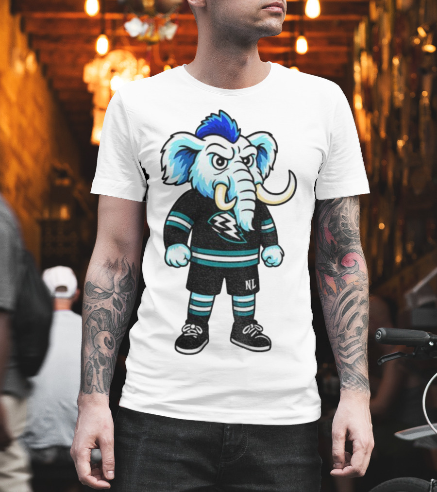 Tusky Utah Mammoth NHL Mascot Cartoon Lightning Logo T-Shirt