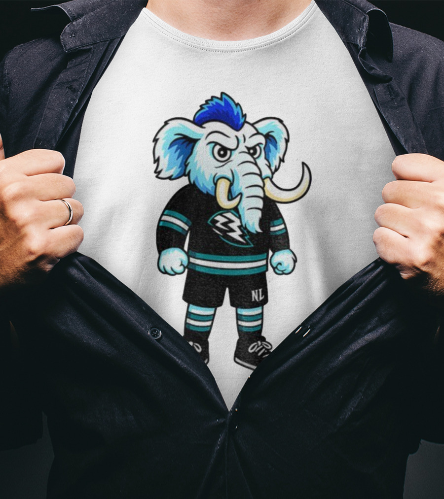 Tusky Utah Mammoth NHL Mascot Cartoon Lightning Logo T-Shirt